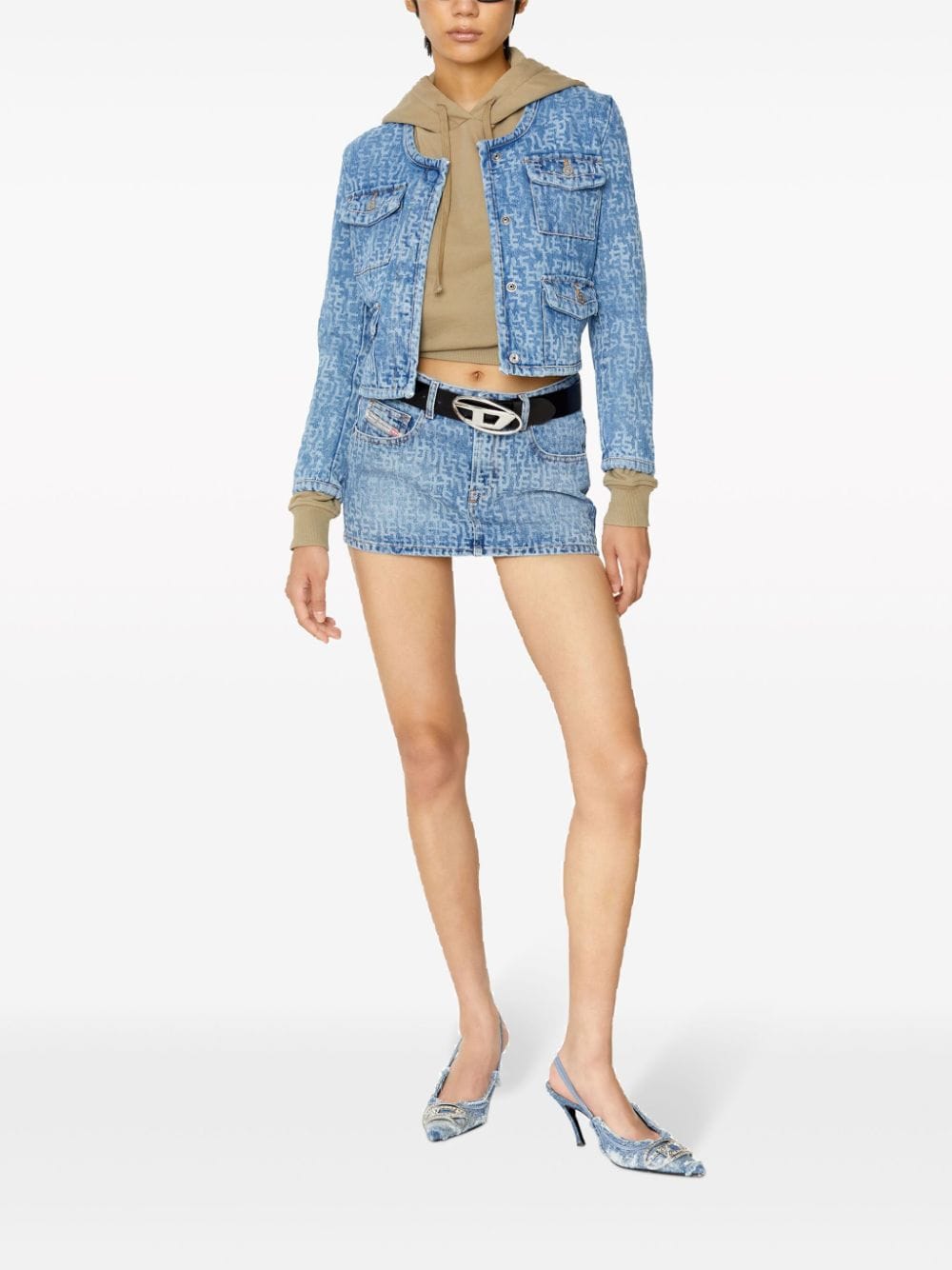 DIESEL Women's Mini Leather Belt with Shiny Metal Buckle