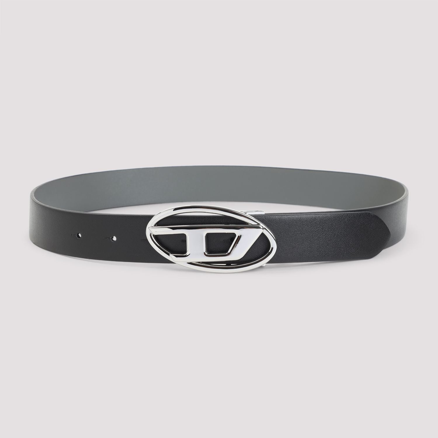 DIESEL Reversible Leather Belt with Shiny Oval Buckle - 3 cm Height