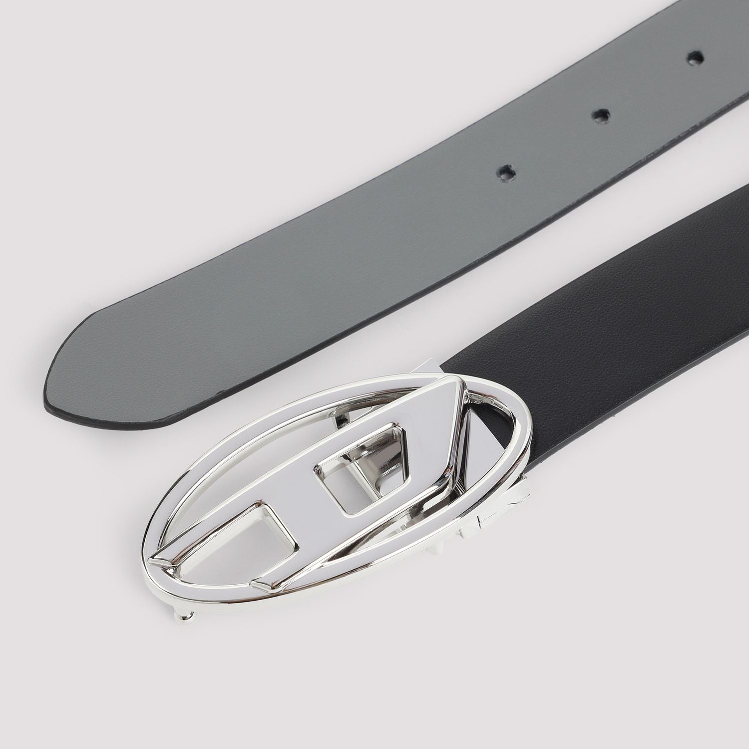 DIESEL Reversible Leather Belt with Shiny Oval Buckle - 3 cm Height