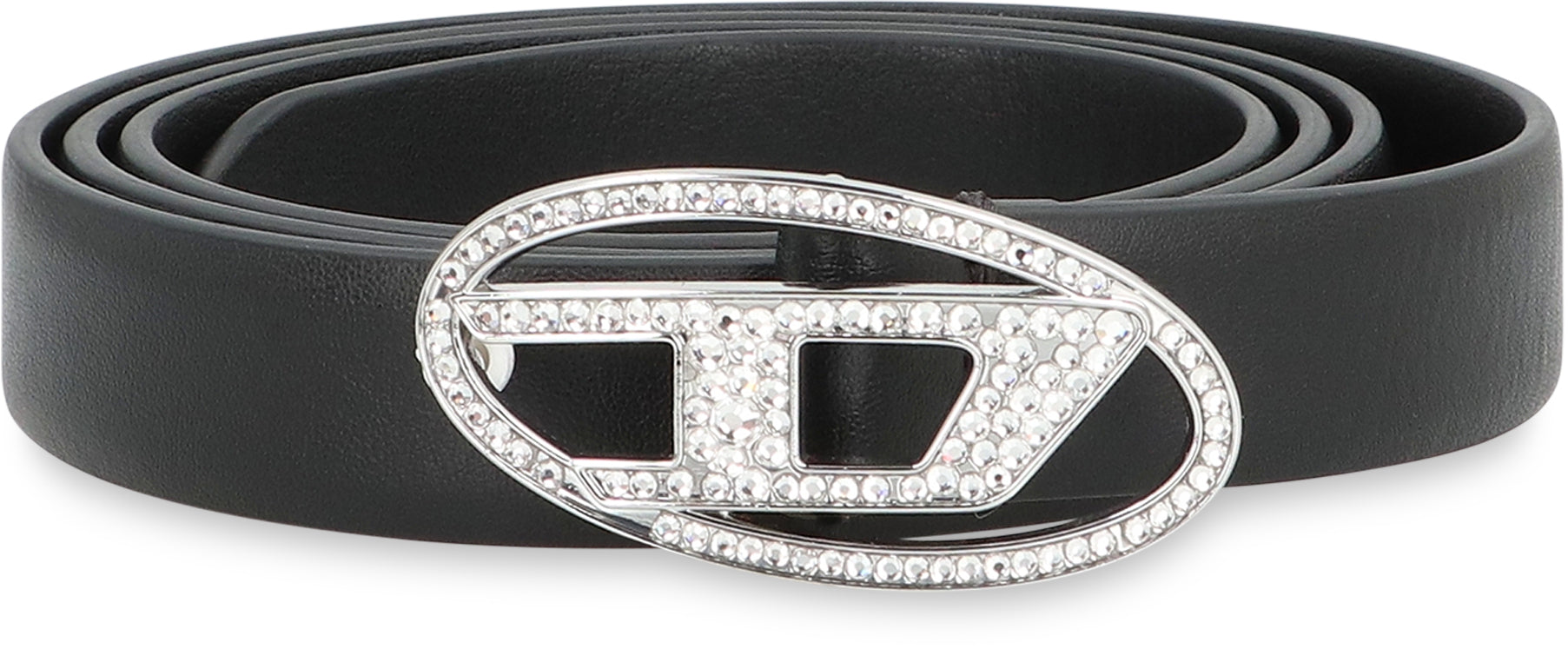 DIESEL B-1DR Leather Belt with Strass Buckle - 2 cm Width
