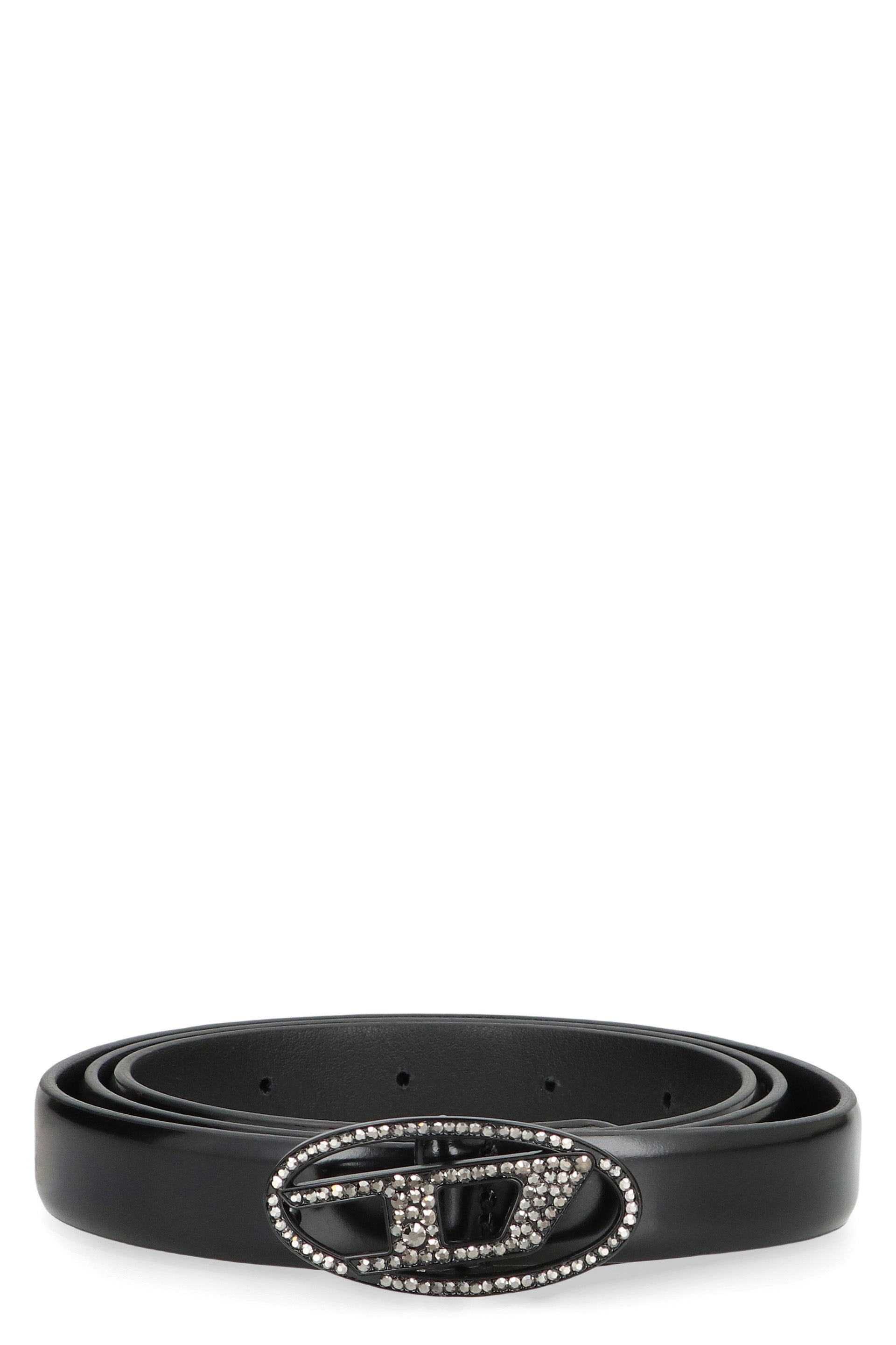 DIESEL Leather Belt with Strass Buckle - 2 cm Height