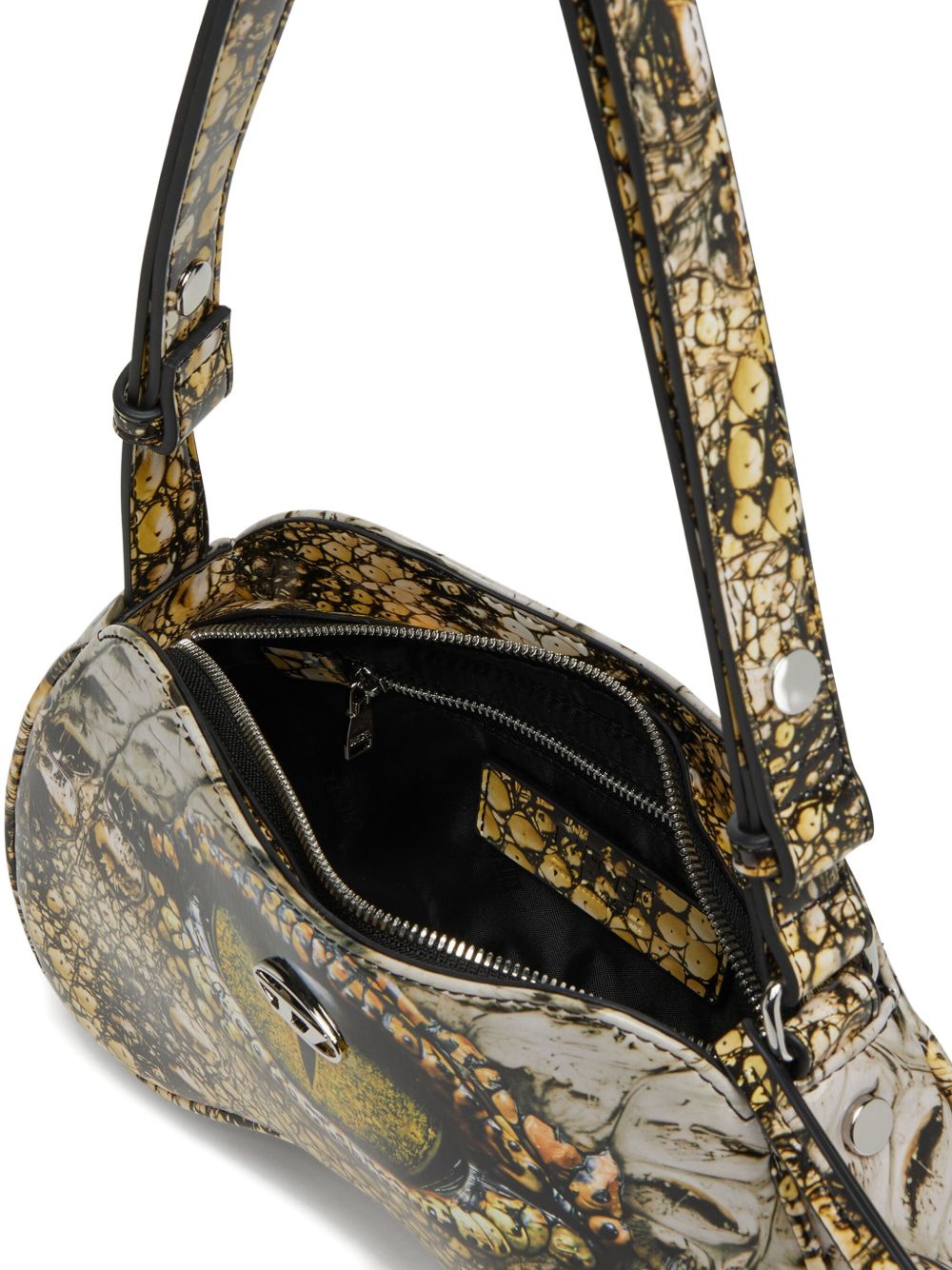 DIESEL Printed Shoulder Handbag with Oval Logo Plaque