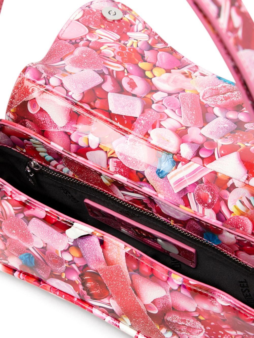 DIESEL Graphic Print Clutch with Foldover Top and Magnetic Fastening