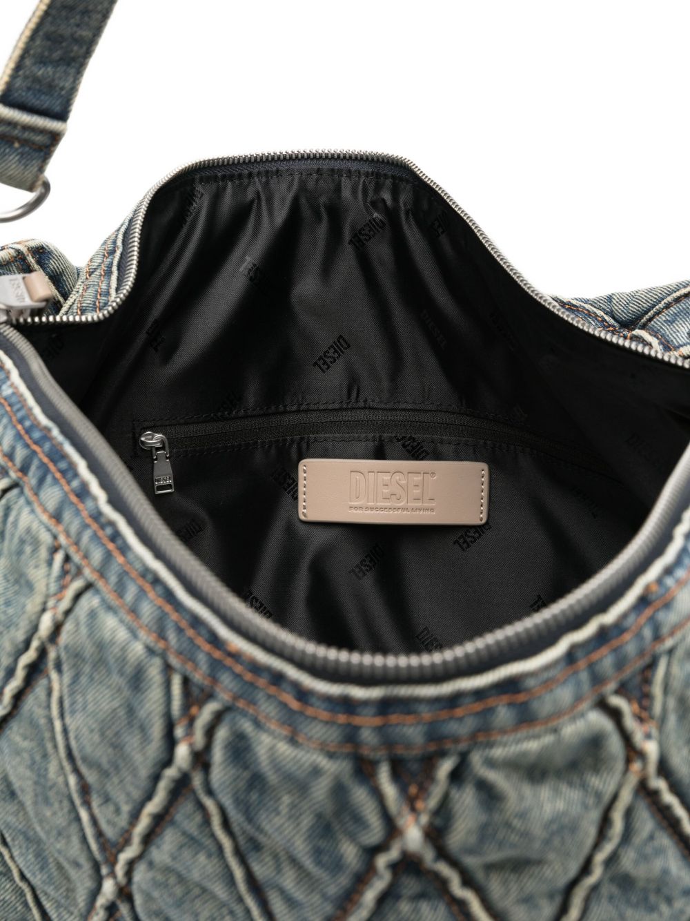 DIESEL Charm Denim Shoulder Handbag with Chain Strap