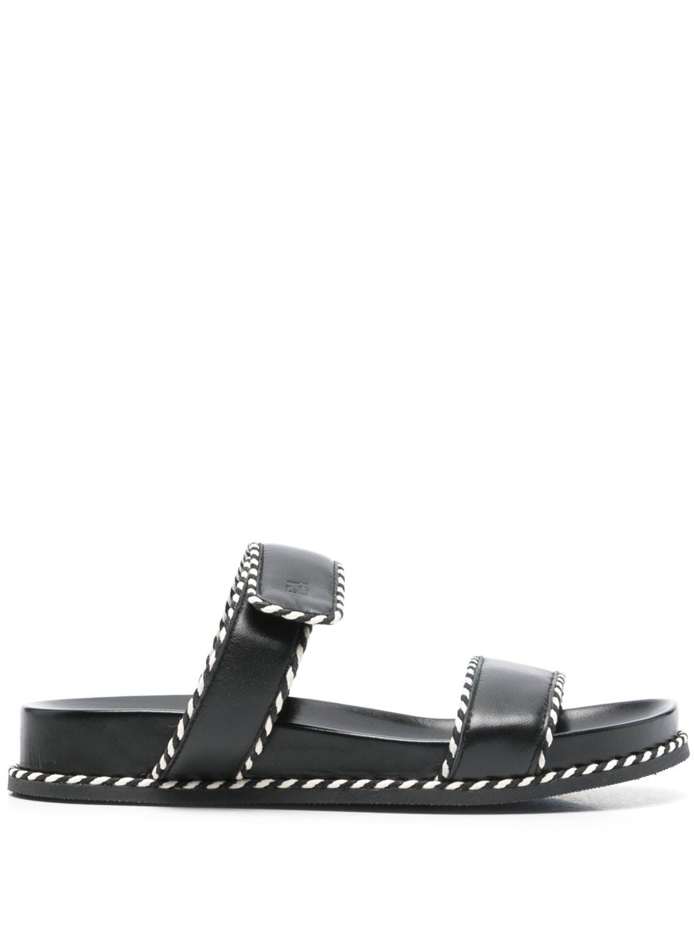 E'CLAT 100% Leather Touch-Strap Sandals with Flat Rubber Sole
