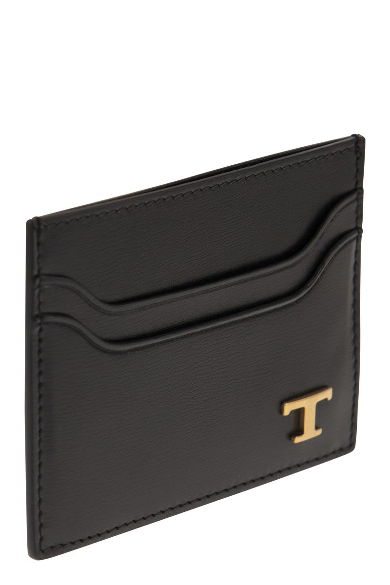 TOD'S Leather Card Holder with Timeless Logo - Mini Size
