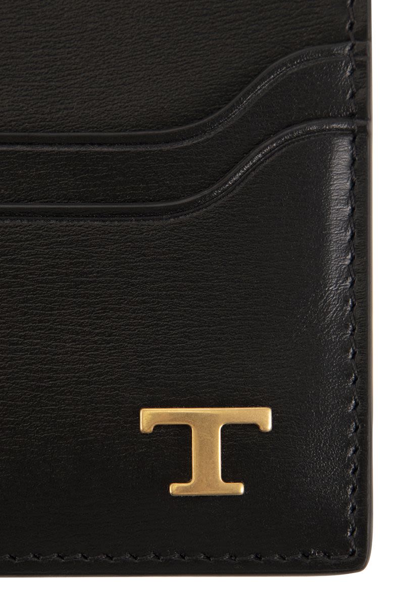 TOD'S Leather Card Holder with Timeless Logo - Mini Size