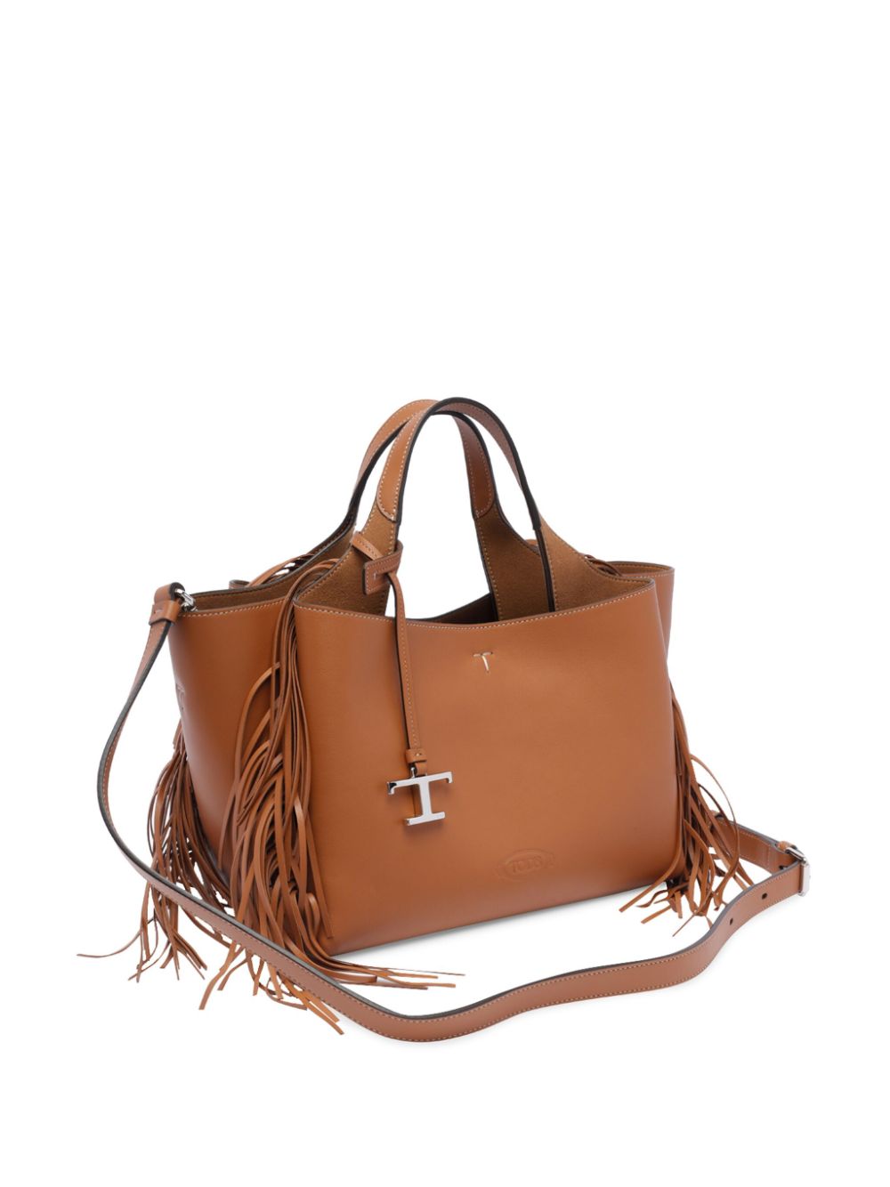 TOD'S Mini Leather Shopper with Adjustable Shoulder Strap and Fringes