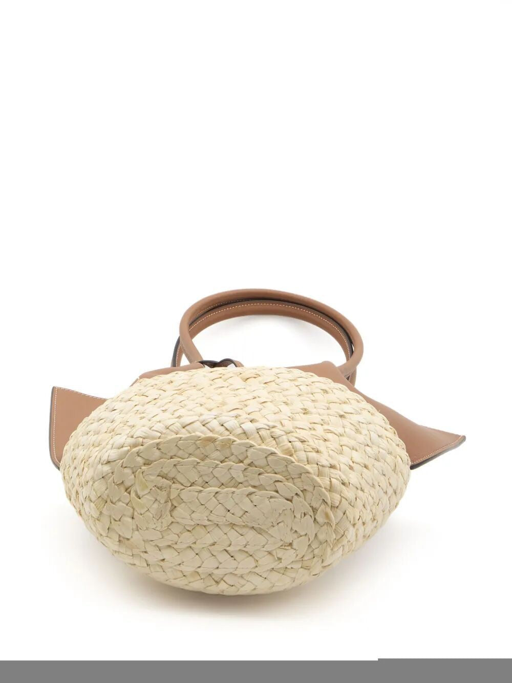 TOD'S Mini Two-Tone Leather and Raffia Shopping Handbag