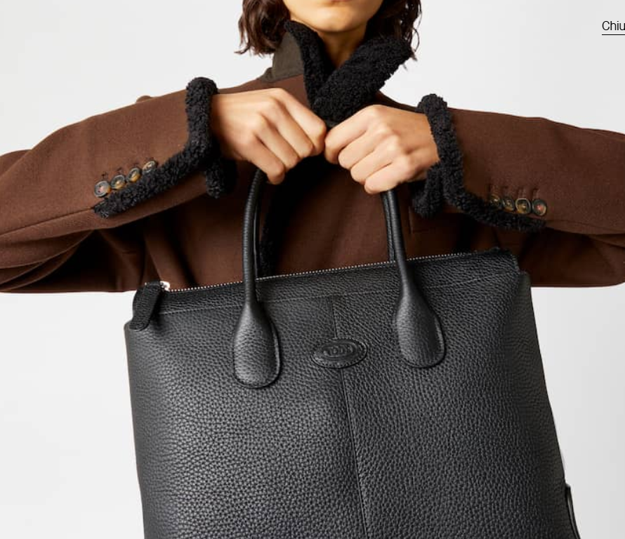 TOD'S Leather Handbag with Stitched-Fold Detailing