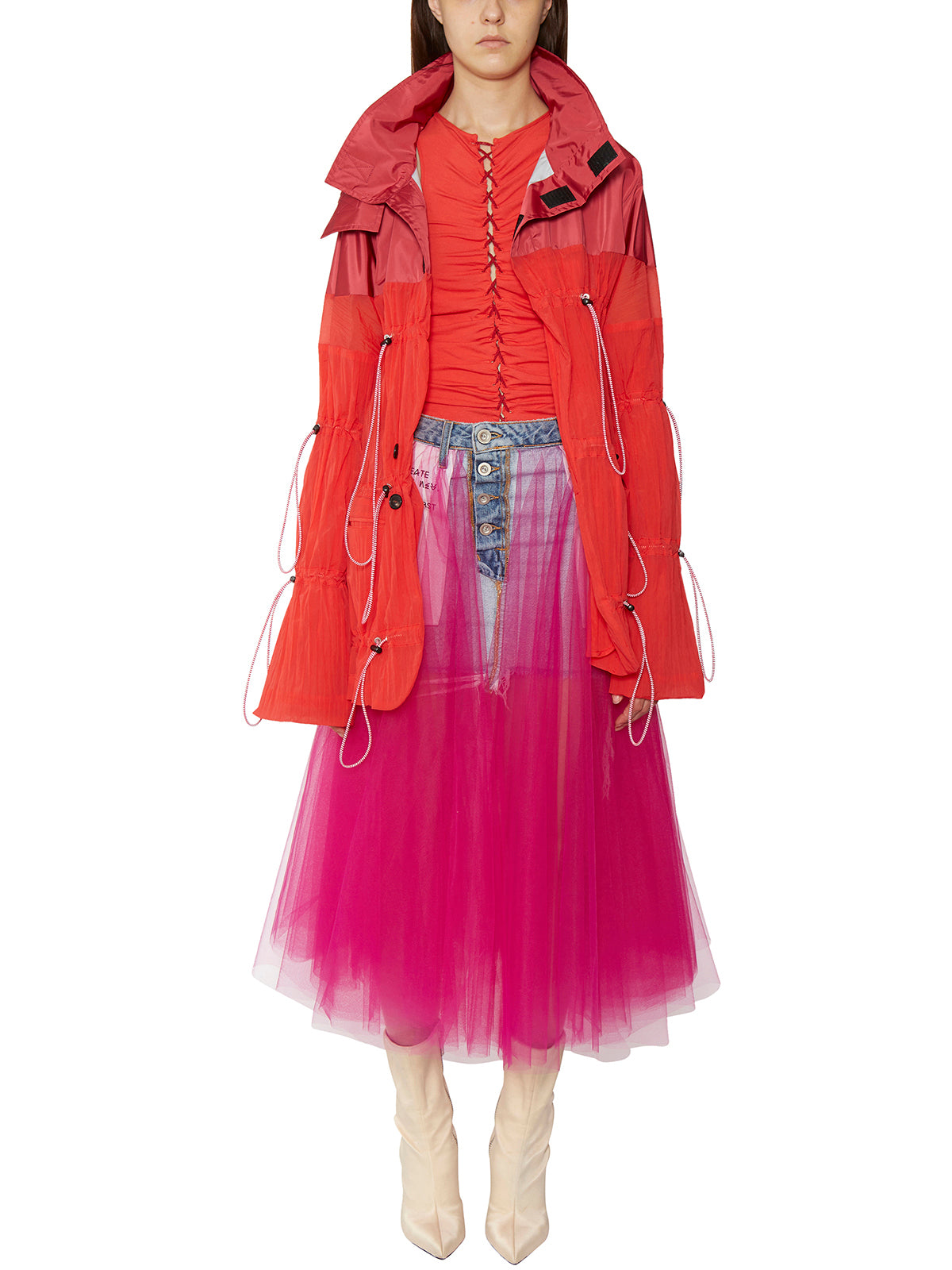 BEN TAVERNITI UNRAVEL Women's Drawstring Hooded Nylon Jacket - Size 40