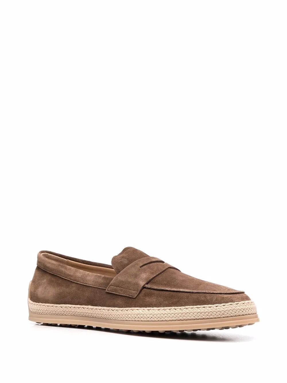 TOD'S Suede Loafers with Rubber Outsole and Raffia Piping