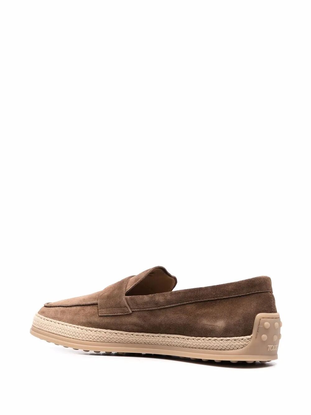 TOD'S Suede Loafers with Rubber Outsole and Raffia Piping