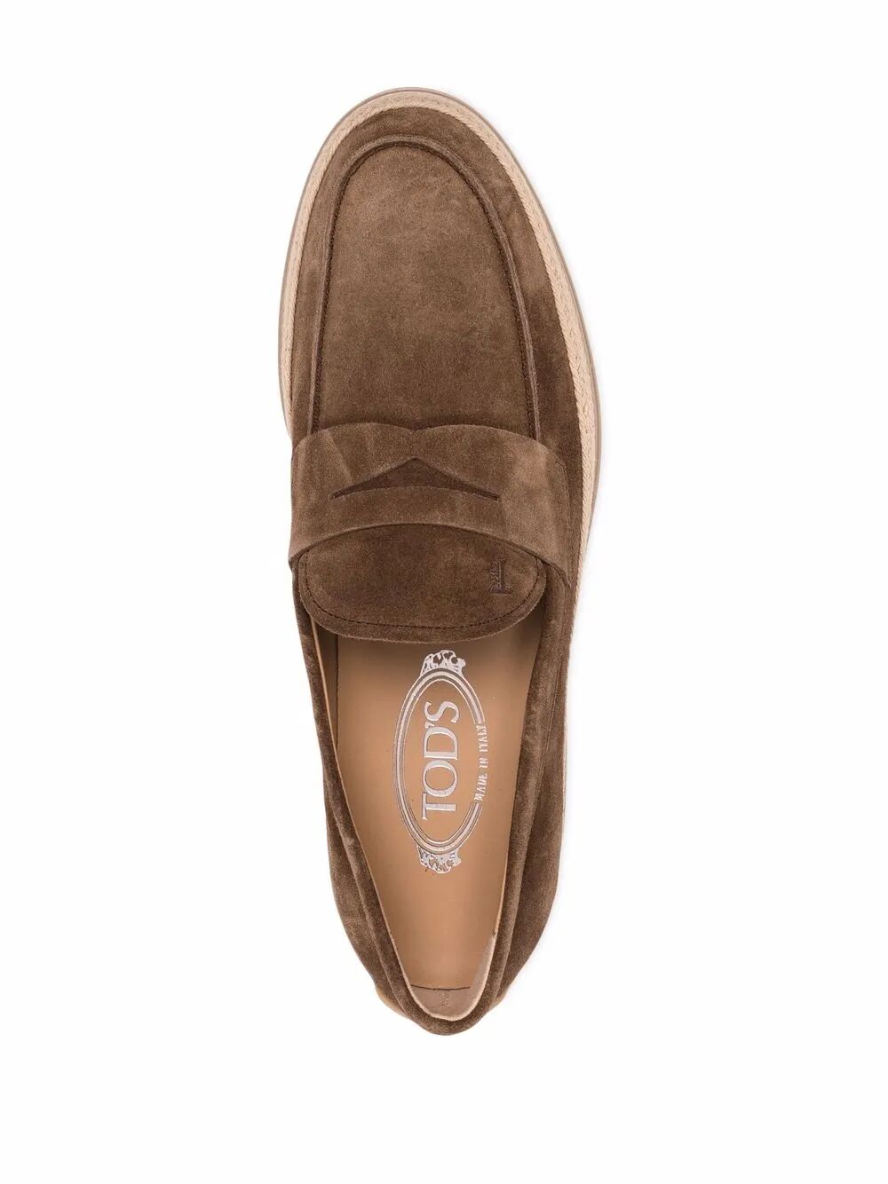 TOD'S Suede Loafers with Rubber Outsole and Raffia Piping