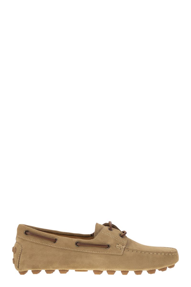 TOD'S Rubber Bubble Suede Boat Shoes - Lace-Up Design