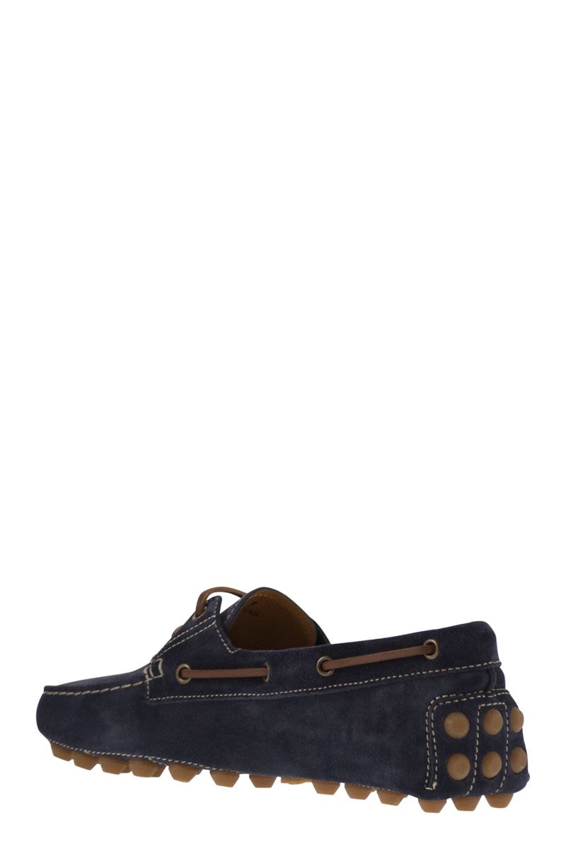 TOD'S Contemporary Lace-Up Rubber Bubble Suede Boat Shoes