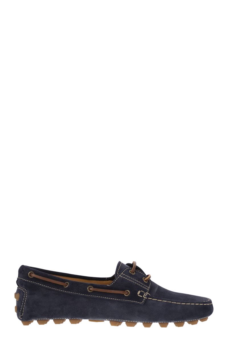 TOD'S Contemporary Lace-Up Rubber Bubble Suede Boat Shoes