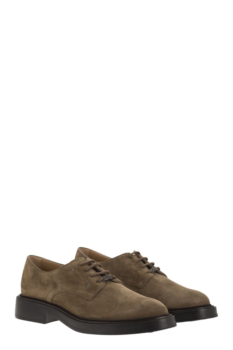 TOD'S Suede Lace-Up Derby Dress Shoes with Rubber Sole - Men's