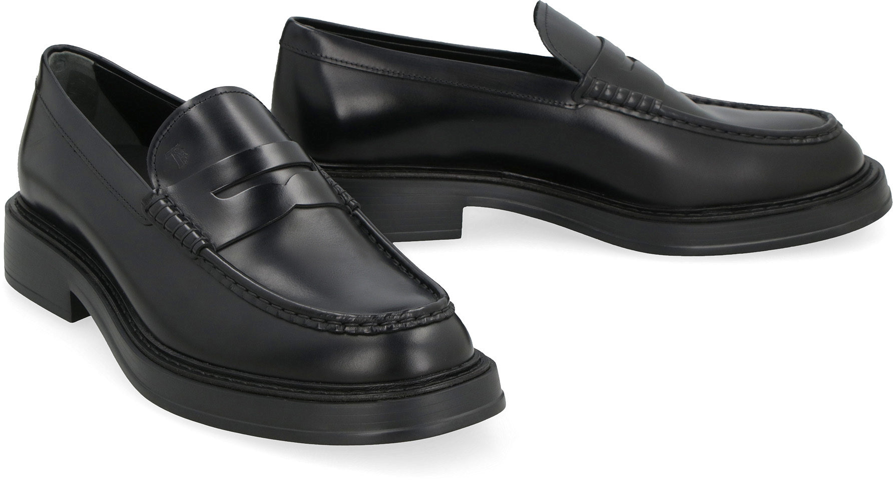 TOD'S Men's Full Grain Leather Loafers with Hand-Stitched Detail