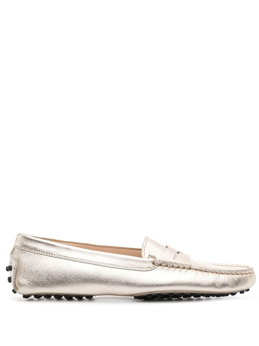 TOD'S Leather Moccasin with Embossed Monogram and Rubber Sole