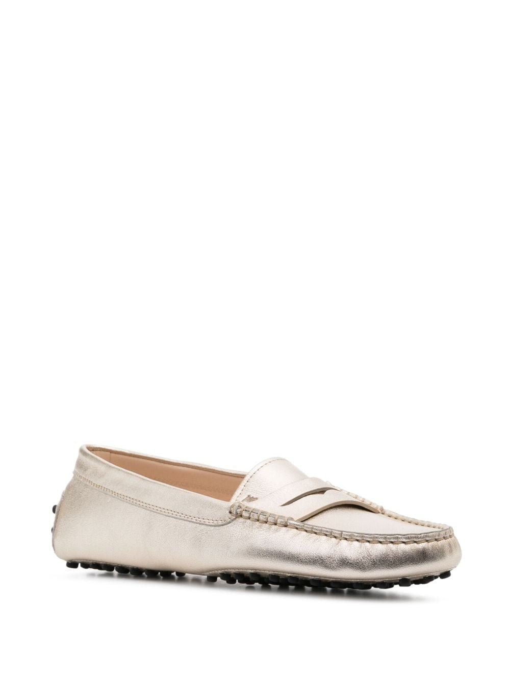 TOD'S Leather Moccasin with Embossed Monogram and Rubber Sole