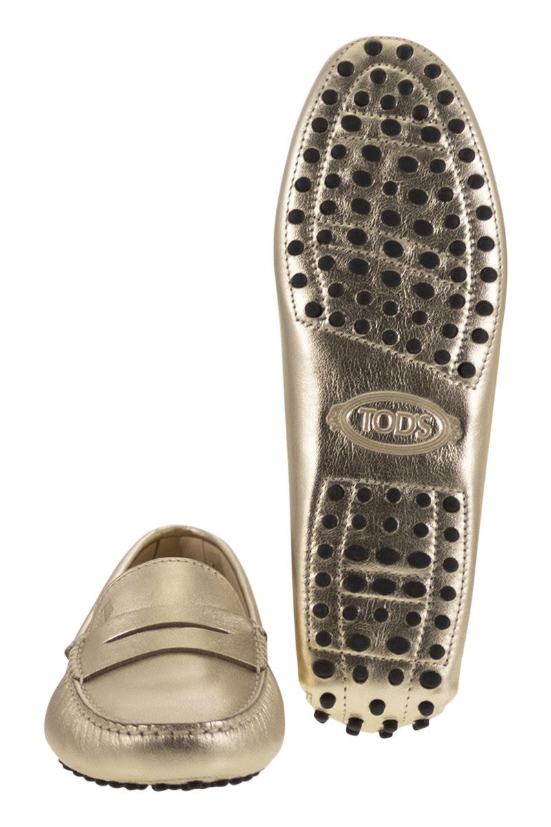 TOD'S Leather Moccasin with Embossed Monogram and Rubber Sole
