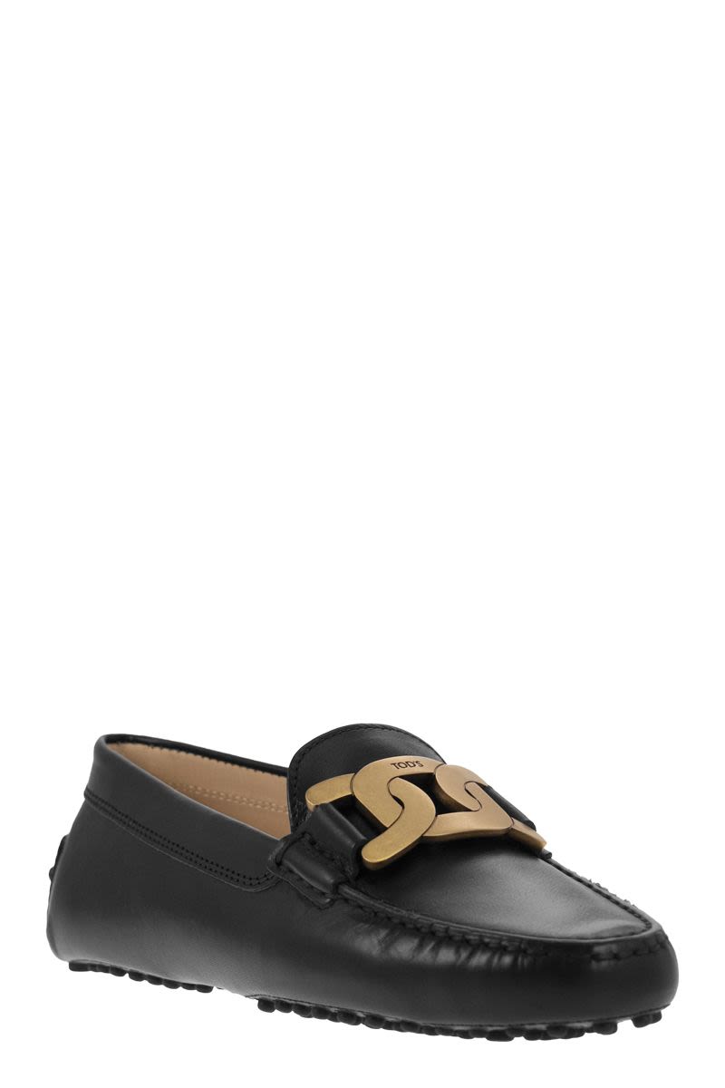 TOD'S Brushed Leather Moccasins with Metal Chain Accessory