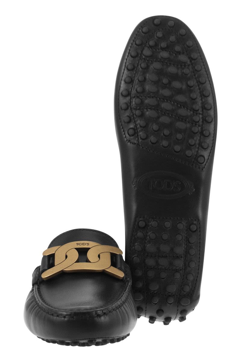 TOD'S Brushed Leather Moccasins with Metal Chain Accessory