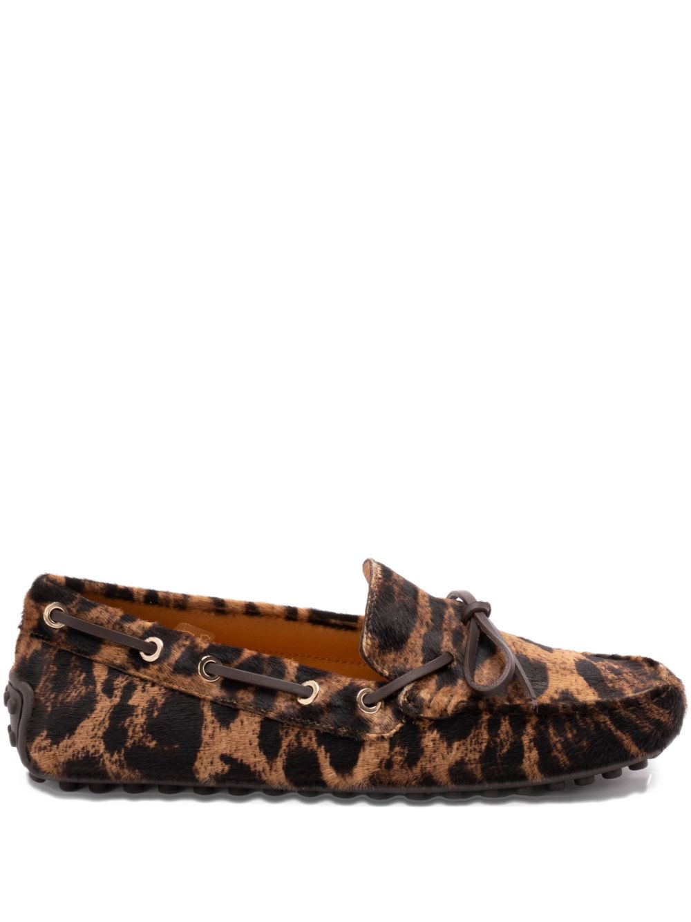 TOD'S Leopard-Print 100% Leather Hair Loafers for Women