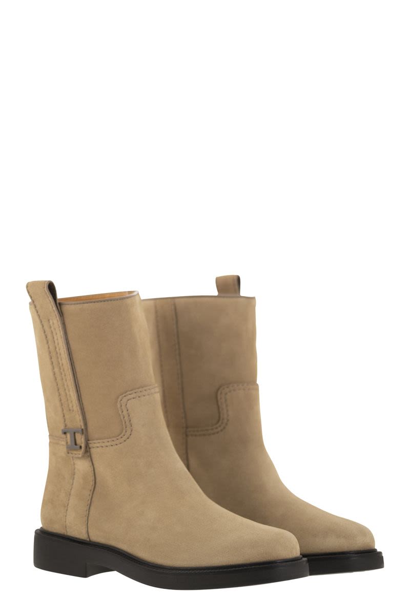 TOD'S Timeless Mini Suede Ankle Boots with Rubber Sole