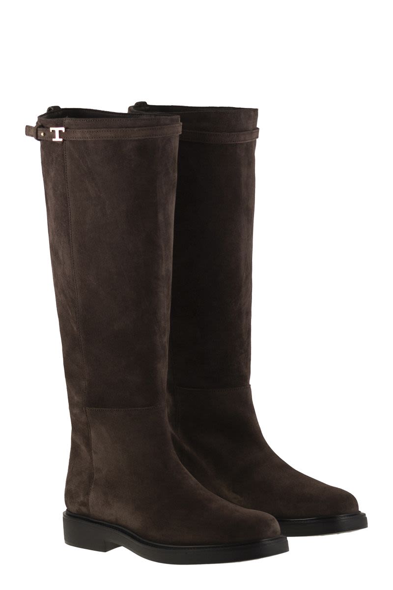 TOD'S Suede Calfskin Mini Strap Boot with Raised Rubber Studs - Women’s 3.5 cm Heel