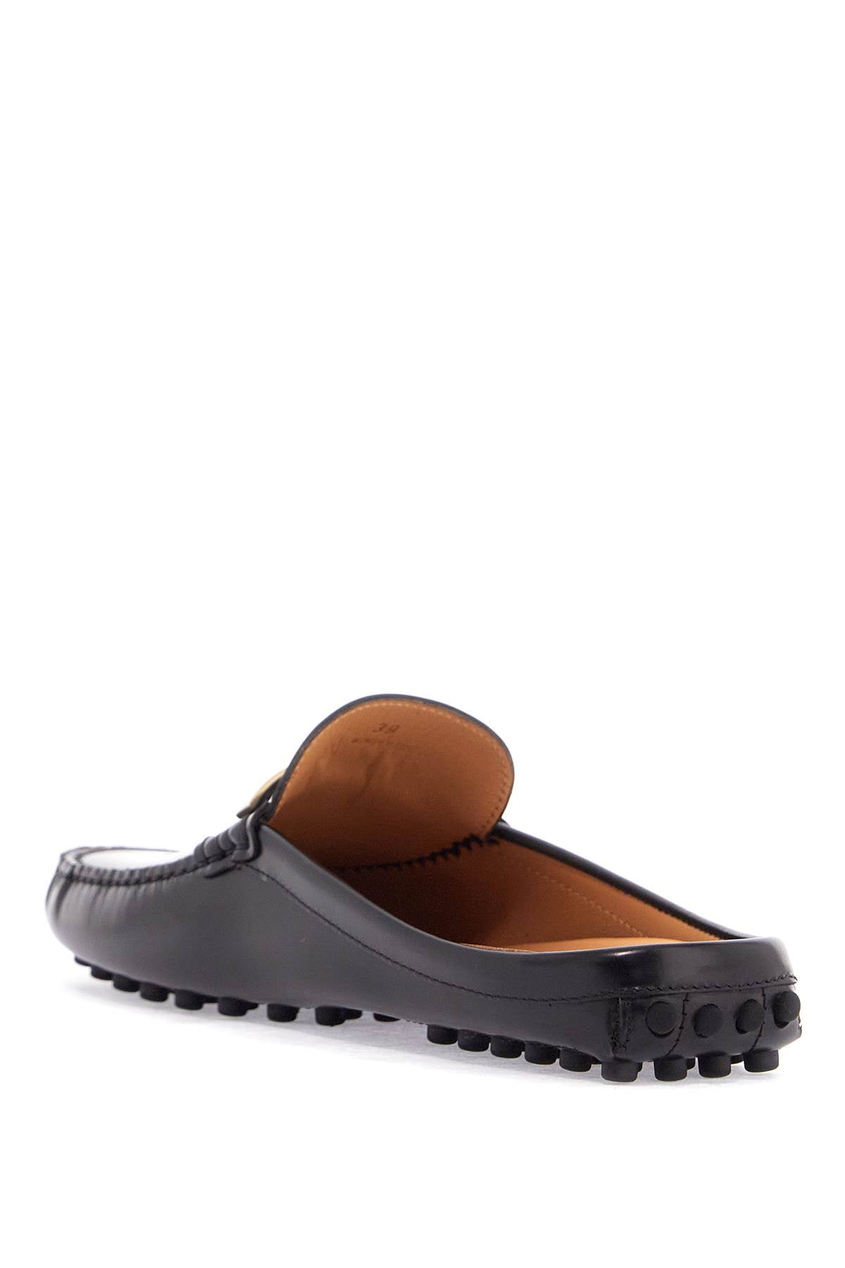 TOD'S Branded Metal Bar Leather Rubber Flat Sandals