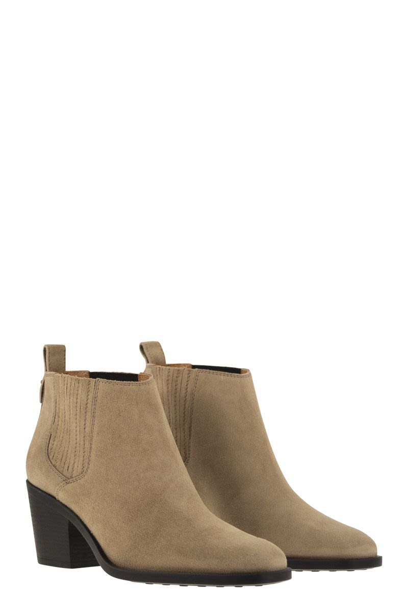 TOD'S Elegant Suede Ankle Boot with Elastic Inserts - 7 cm Heel Height