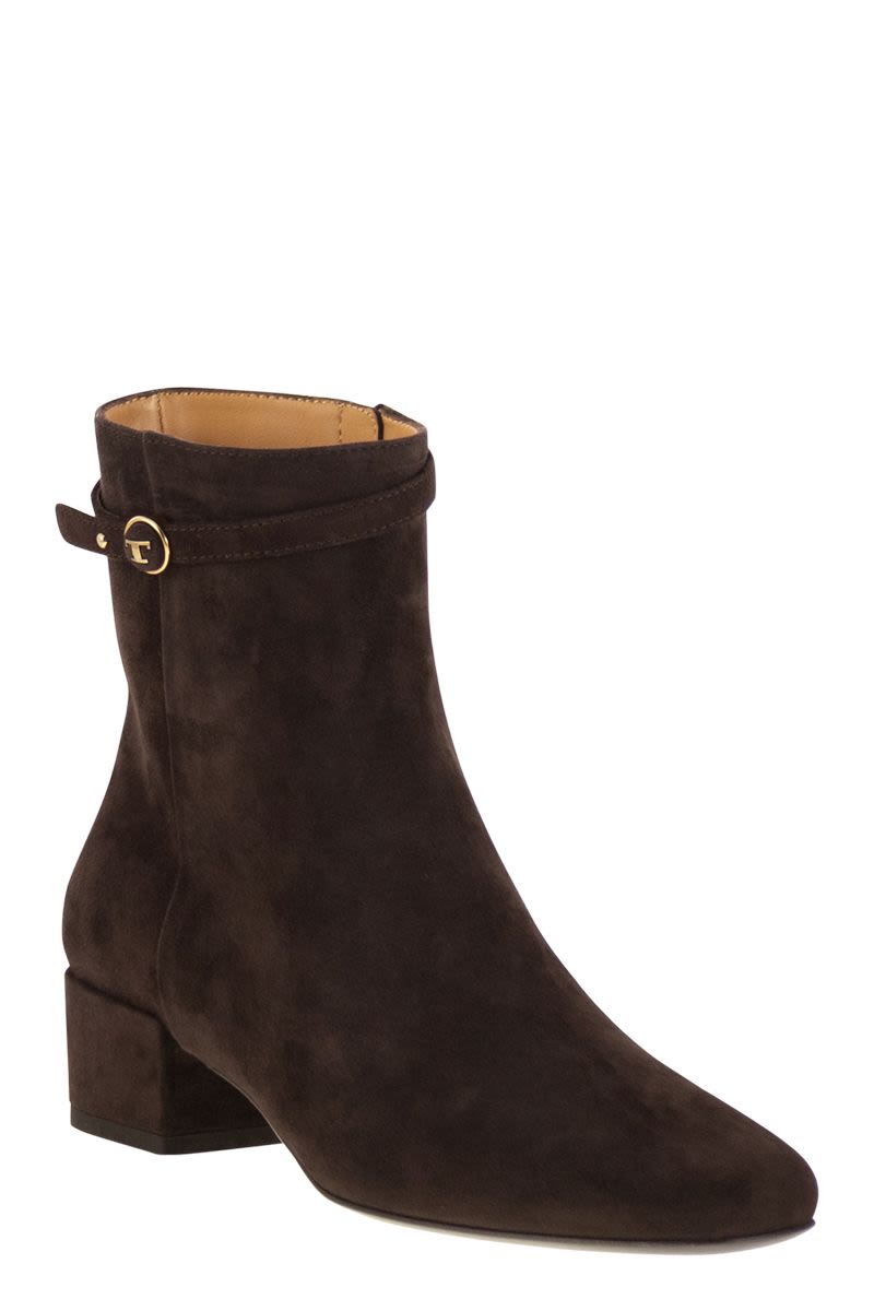 TOD'S Soft Suede Ankle Boots with Monogram Strap - 4.5 cm Heel