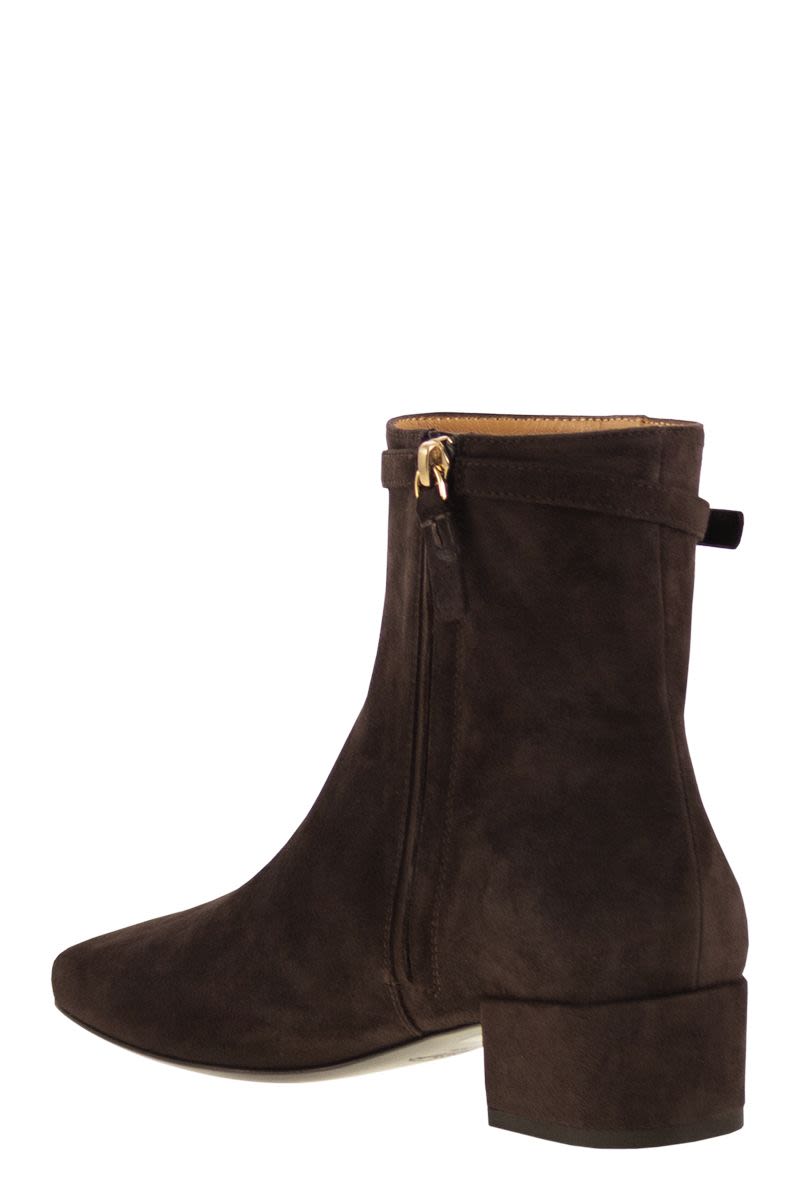 TOD'S Soft Suede Ankle Boots with Monogram Strap - 4.5 cm Heel