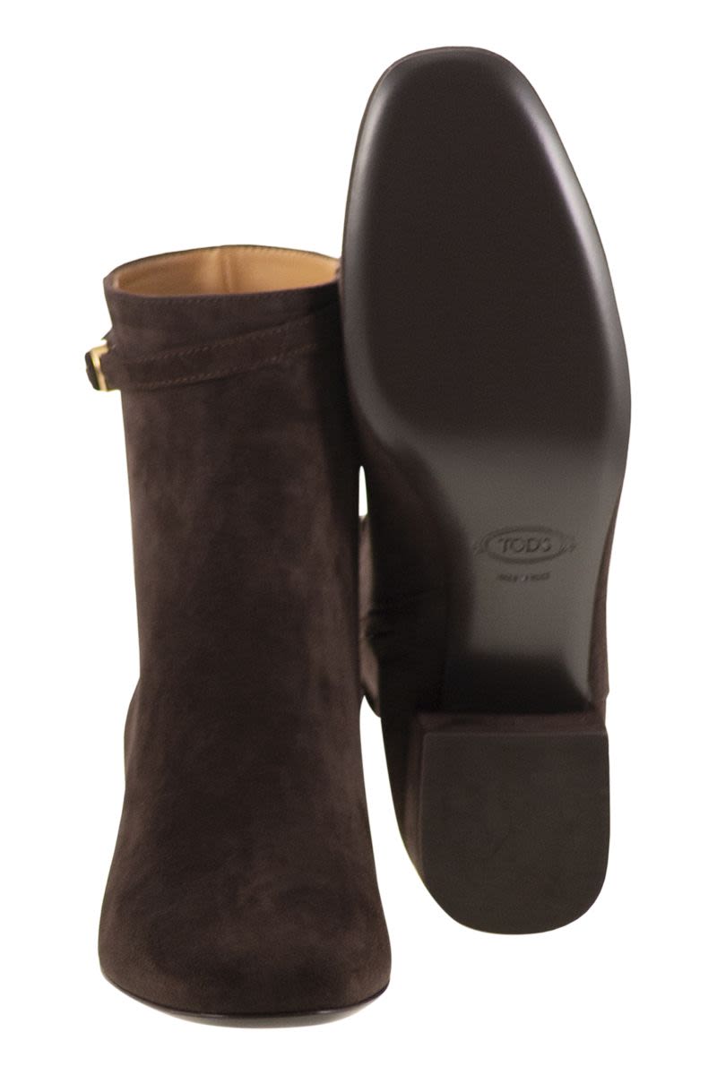 TOD'S Soft Suede Ankle Boots with Monogram Strap - 4.5 cm Heel