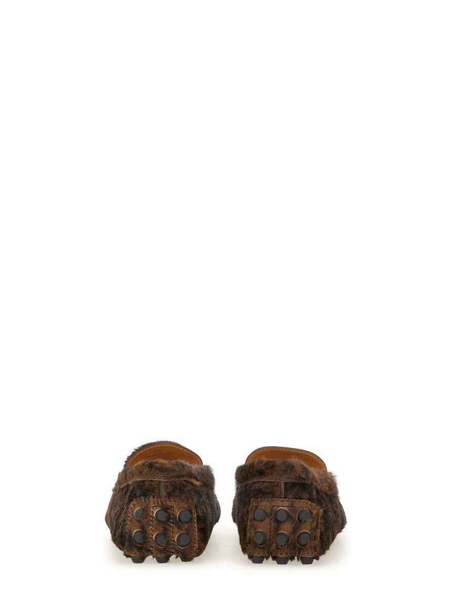 TOD'S Animal Print 100% Leather Hair Loafers for Women