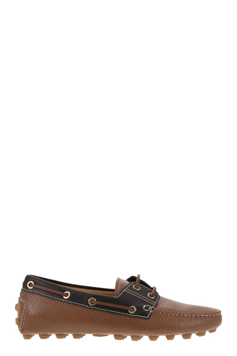 TOD'S Leather Boat Bubble Grommet Lace-Up Moccasins
