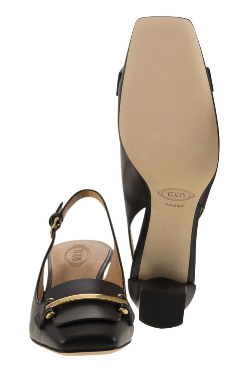TOD'S Slingback Leather DéCOLLETé Pump - Heel Height: 5 CM