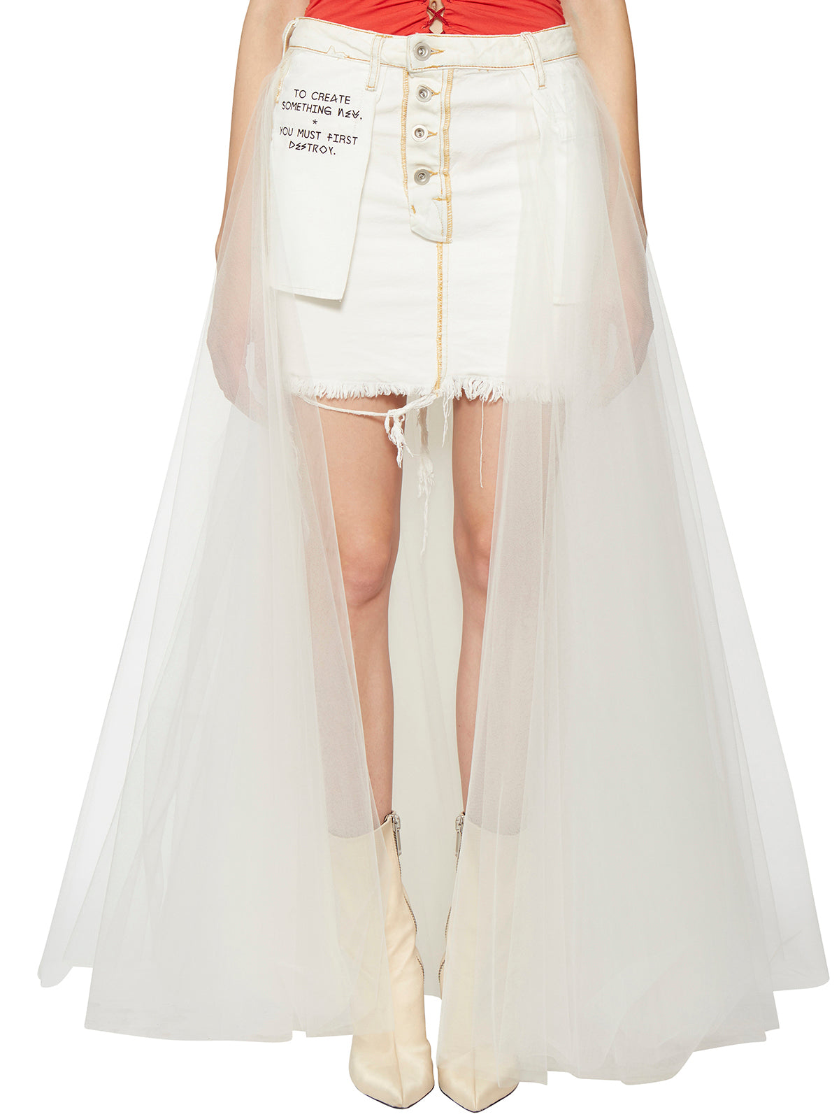 BEN TAVERNITI UNRAVEL Long Denim & Tulle Skirt (Size 25)