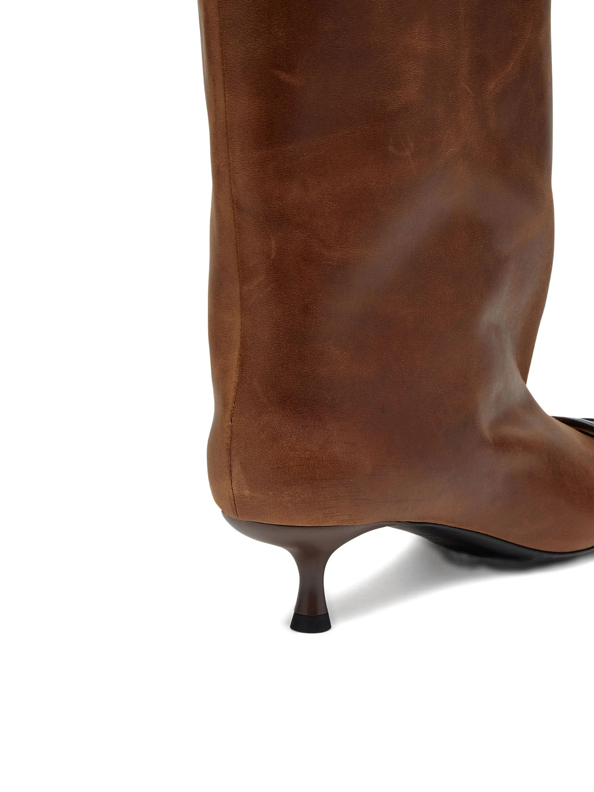 DIESEL Knee-High Leather Boots with Kitten Heel