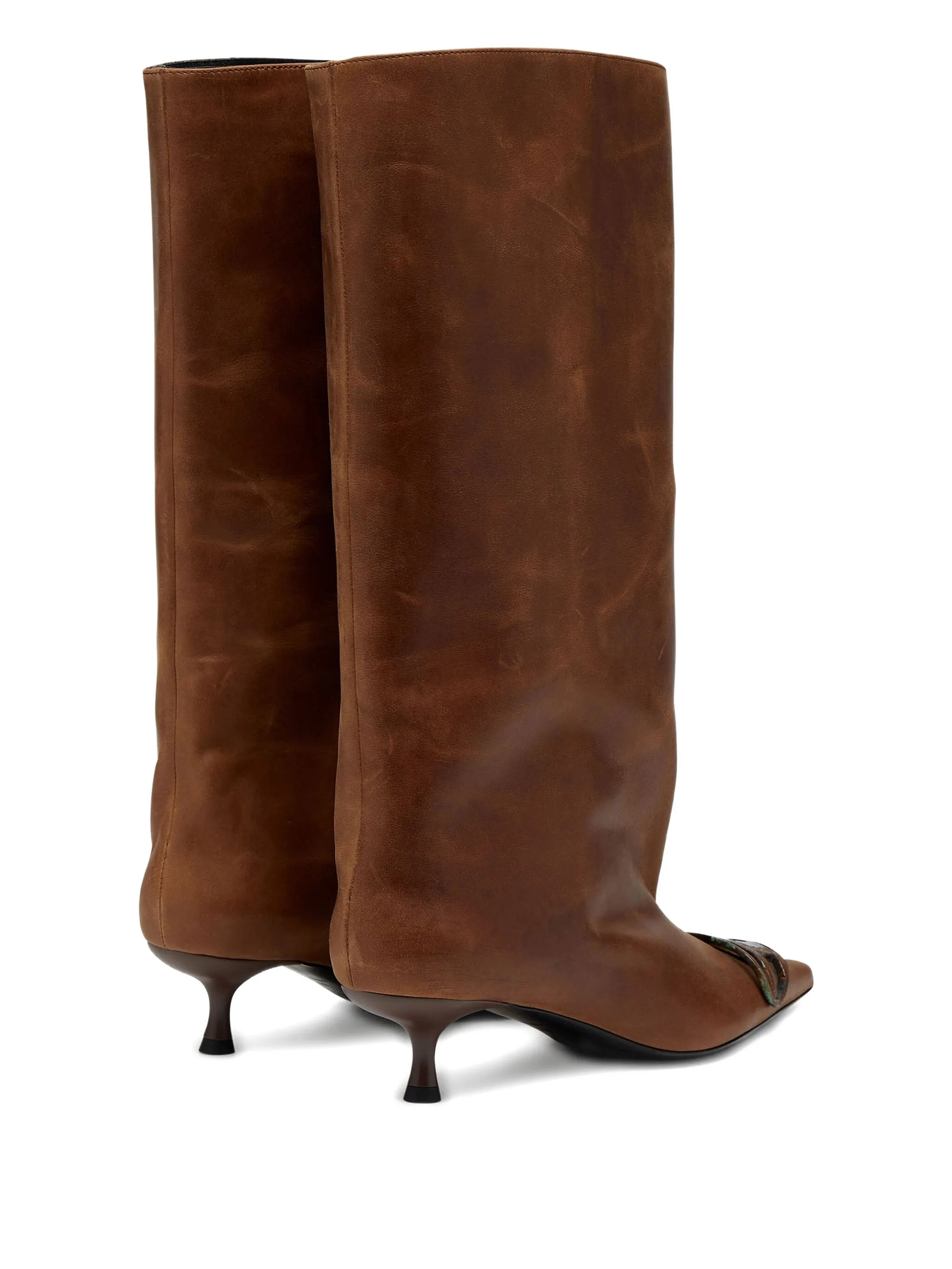 DIESEL Knee-High Leather Boots with Kitten Heel
