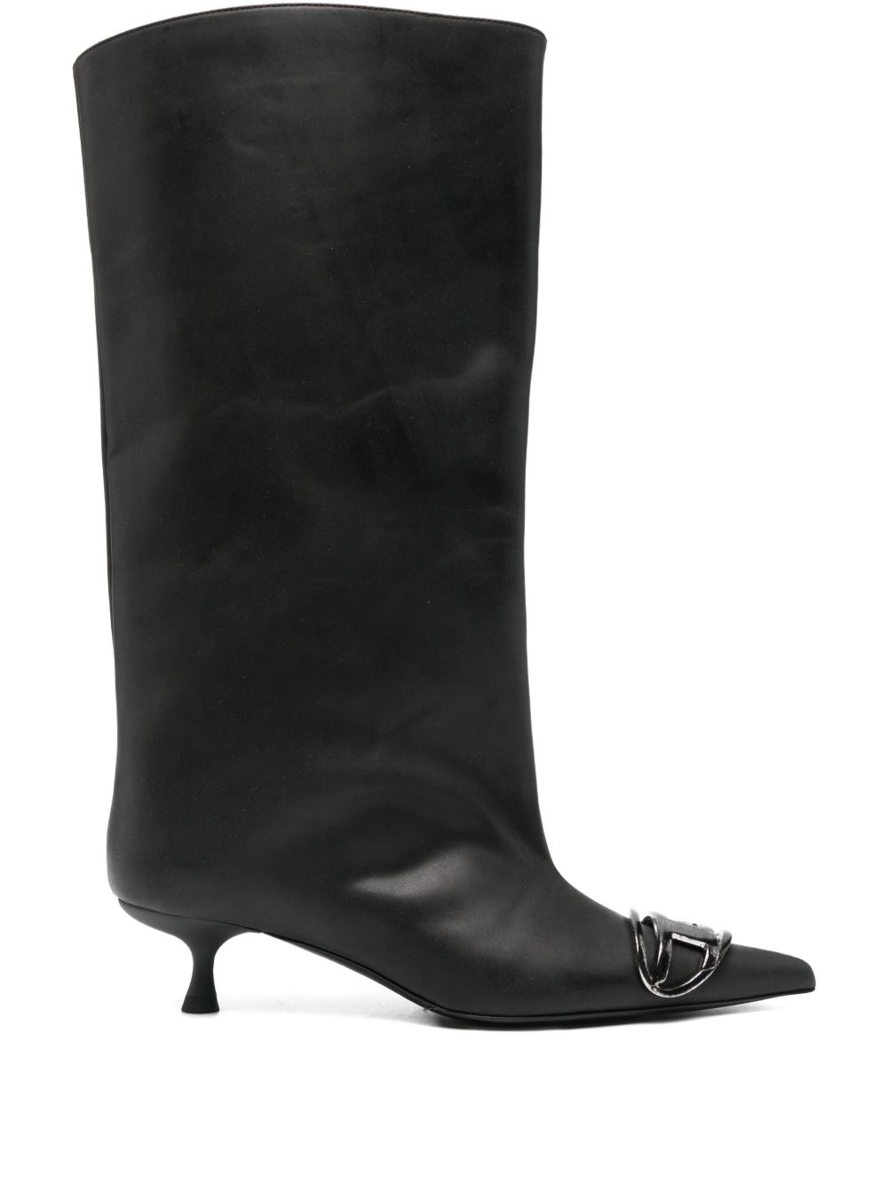 DIESEL Venus Leather Boots with Pointed Toe and Kitten Heel