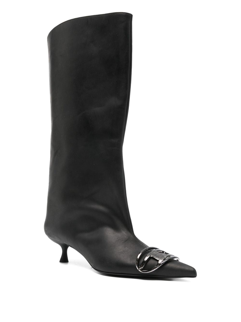 DIESEL Venus Leather Boots with Pointed Toe and Kitten Heel
