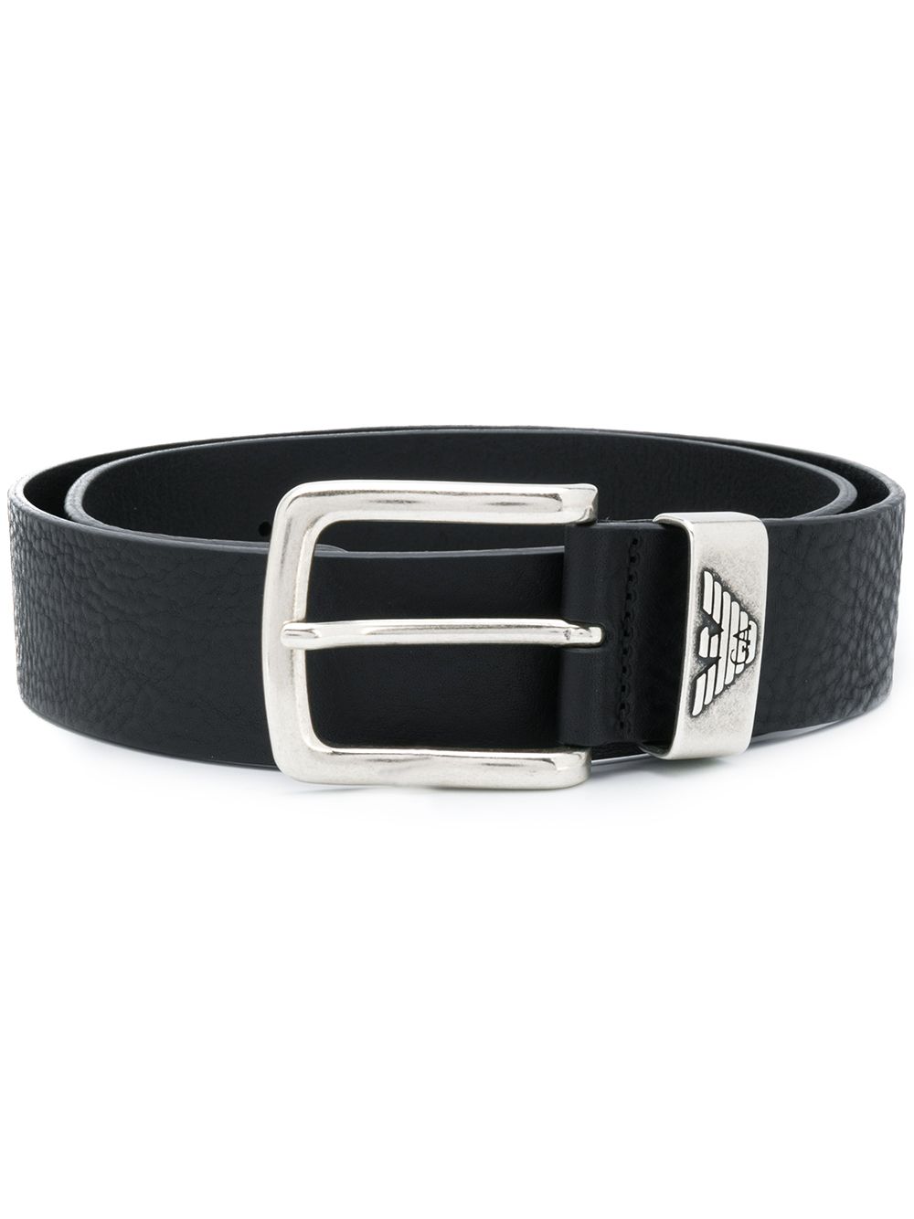 EMPORIO ARMANI Sleek Leather Belt with Logo Plaque