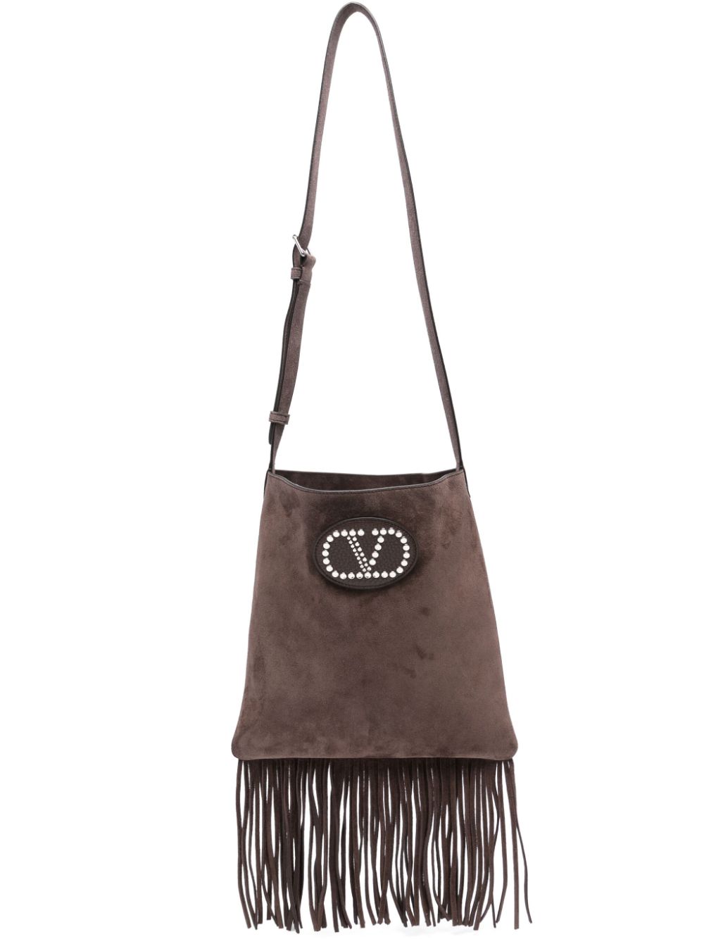 VALENTINO GARAVANI Suede Leather Shoulder Handbag with Adjustable Strap and Fringe Detail