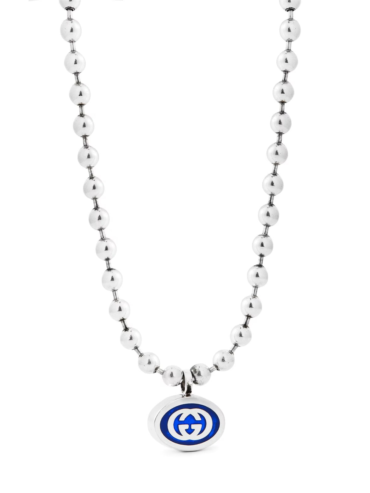 GUCCI GG Logo Silver Chain Boule Necklace