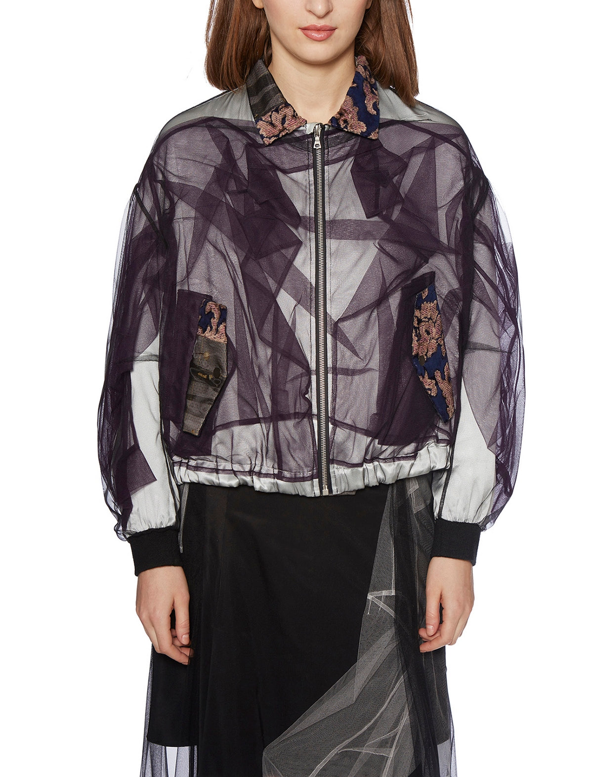 QUETSCHE Satin and Tulle Bomber Jacket - Model Size 36