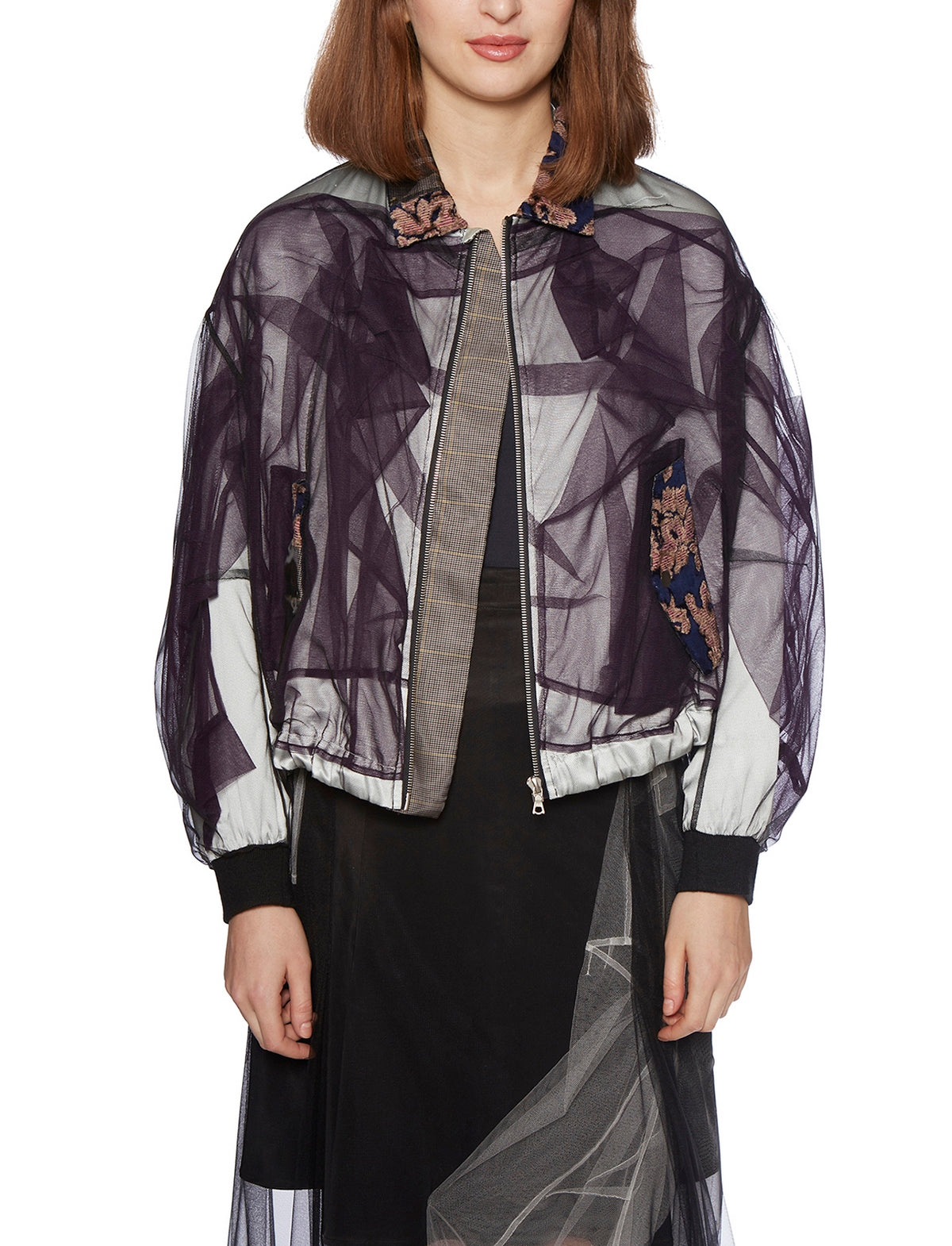 QUETSCHE Satin and Tulle Bomber Jacket - Model Size 36