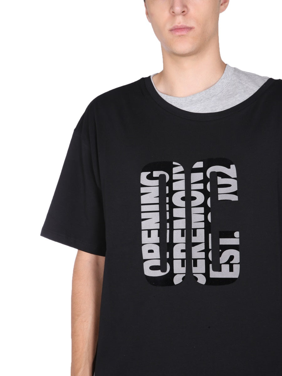 OPENING CEREMONY Double Collar Crew Neck T-Shirt for Men